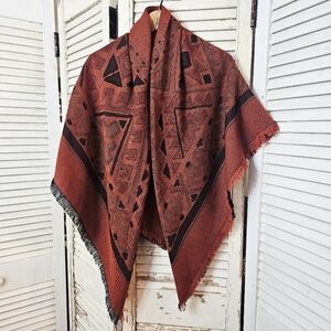 Vintage 90s Rust And Black Reversible Blanket Scarf